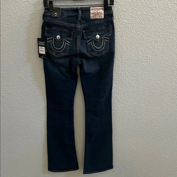 True Religion Becca Crystal Flap Rhinestone Mid Rise Bootcut Jeans Size 26 - Picture 5 of 8